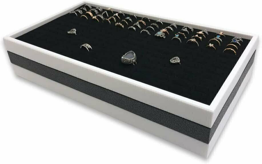 144 Black Foam Insert Ring Display with White Tray (14 ¾” x 8 ¼” x 1”)…