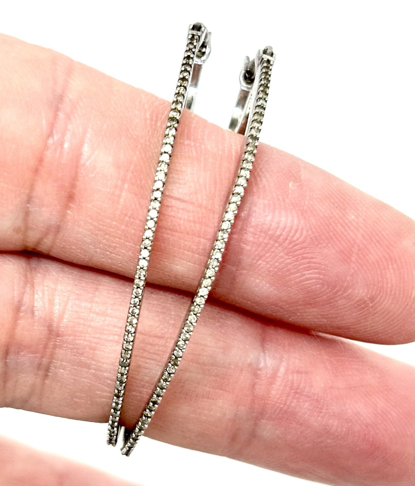 Large Sterling Silver Hoop Earrings w/ Diamond Accents Melee Zales Classic Style