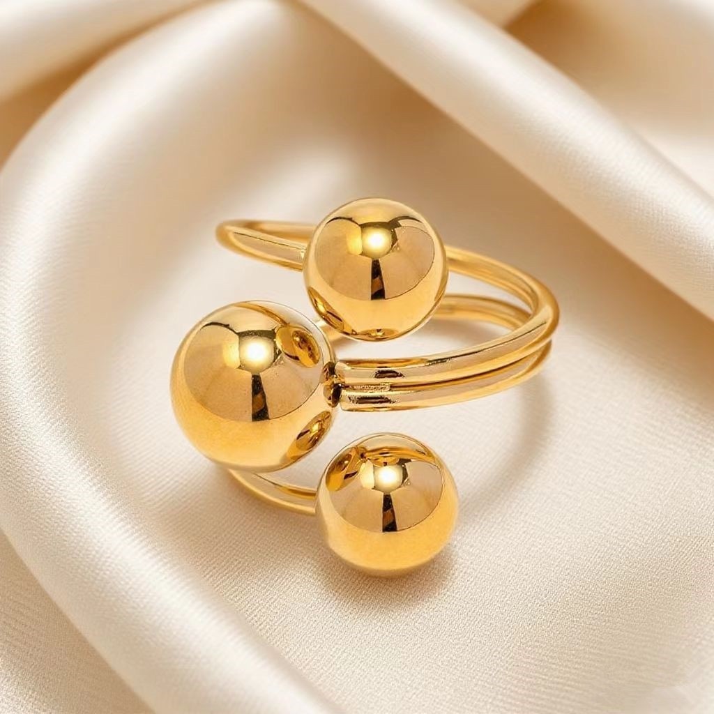 Ball Charm Rings for Women Metal Balls Ring Gold Plated Copper Finger Jewelry