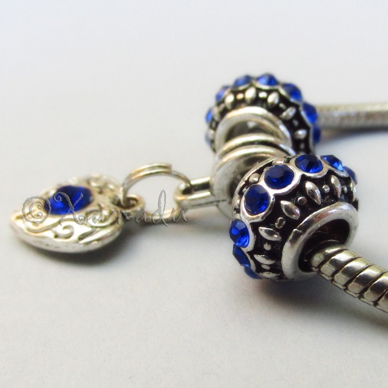 Sapphire Blue September Birthstone European Charm Beads For Large Hole Bracelets