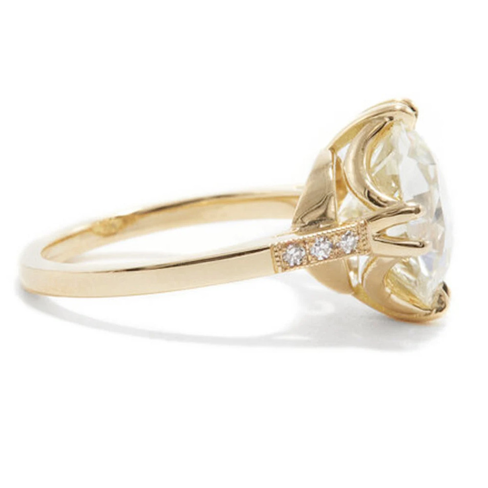 3.17 TCW Old Mine Round Cut Moissanite Engagement Ring 14k Yellow Gold Plated
