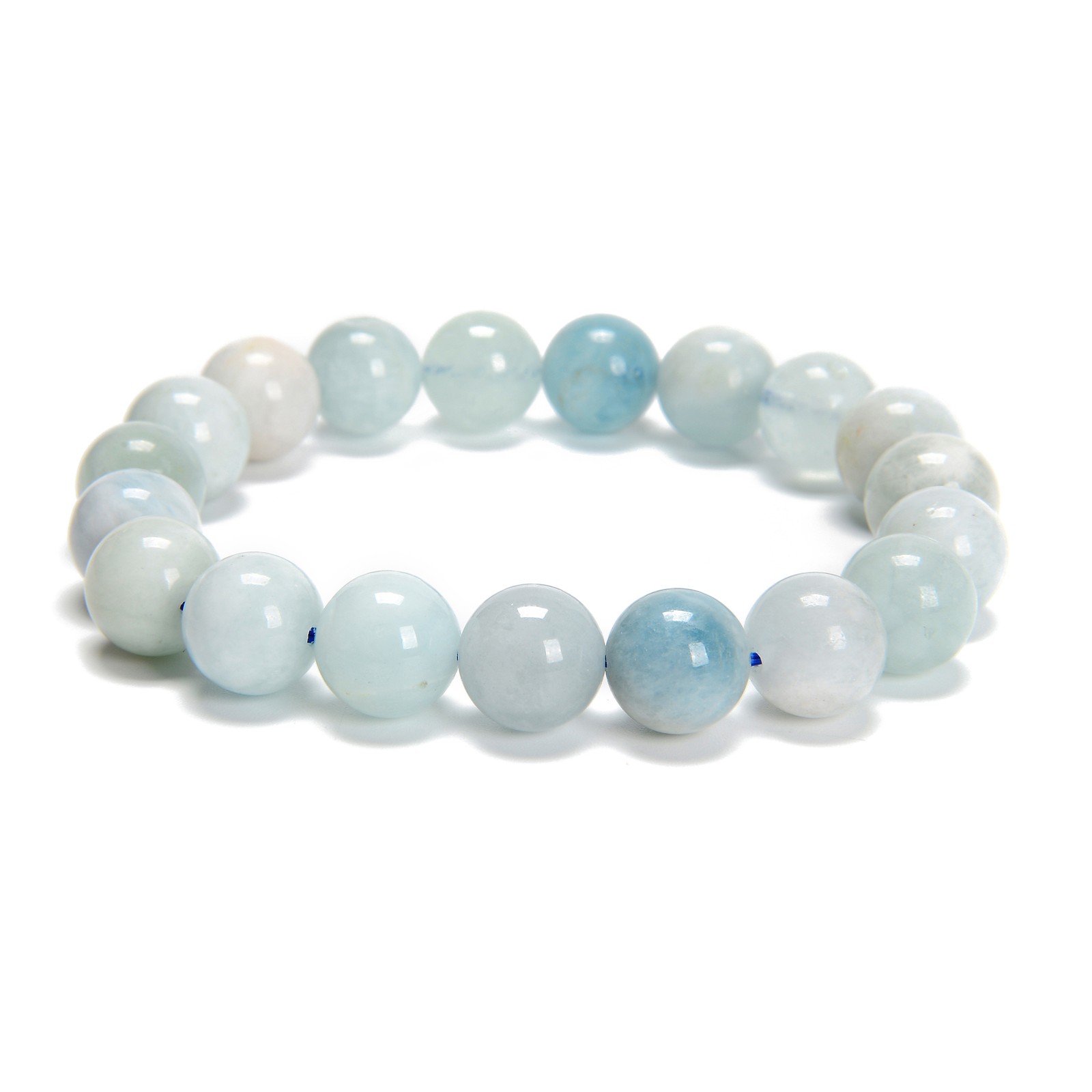 Multi Blue Aquamarine Smooth Round Beaded Bracelet 10mm 7.5” Length 3 PCS/ Set