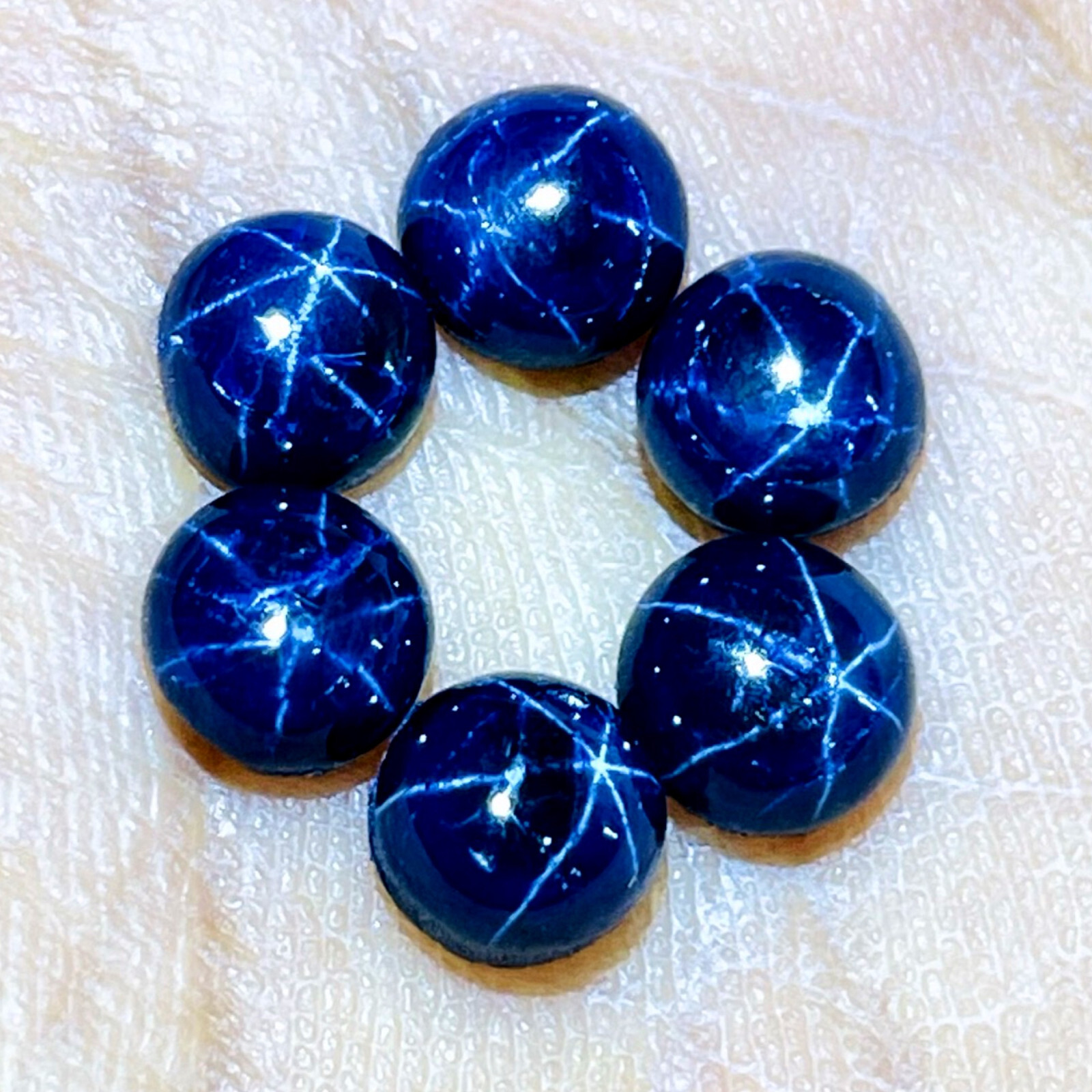 6 Pcs Natural Star Blue Sapphire 6mm Round Loose Cabochon Gemstones Lot