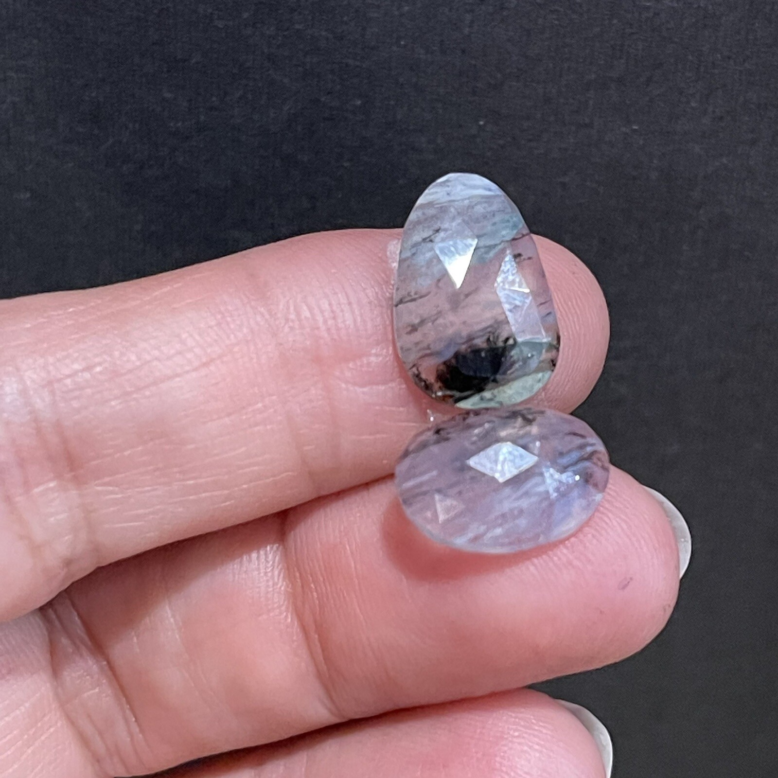 7.3ct 15-13mm Pair Transparent Blue Peruvian Opal Free Form Cabochons Gems