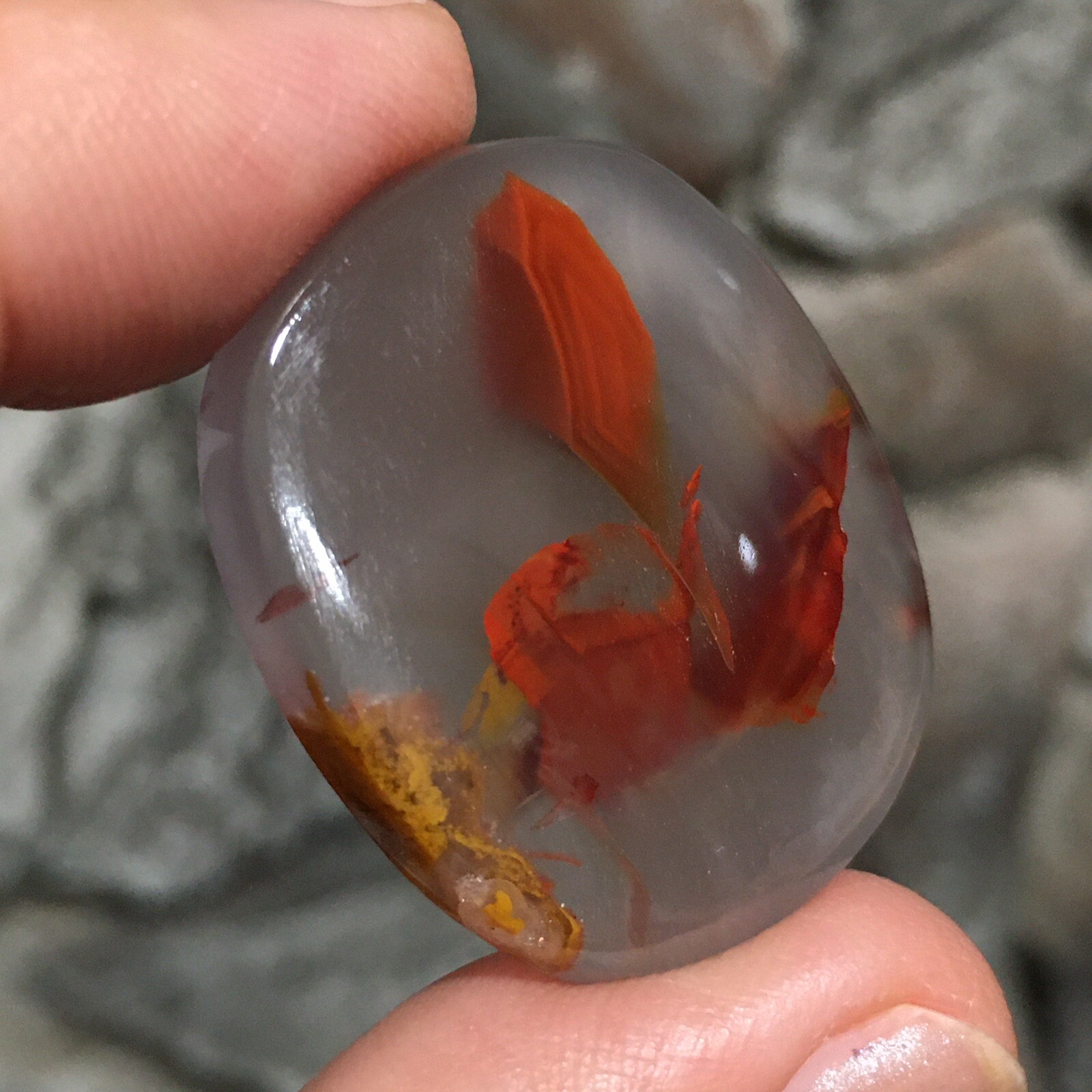 33.45x28x5.4mm Fine Kazakhstan Agate Cabochon Red Flower Collector’s Stone