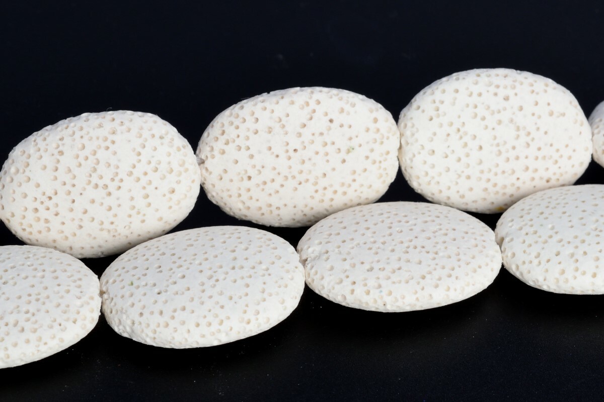 26x19MM White Volcanic Lava Flat Oval Grade AAA Natural Loose Beads