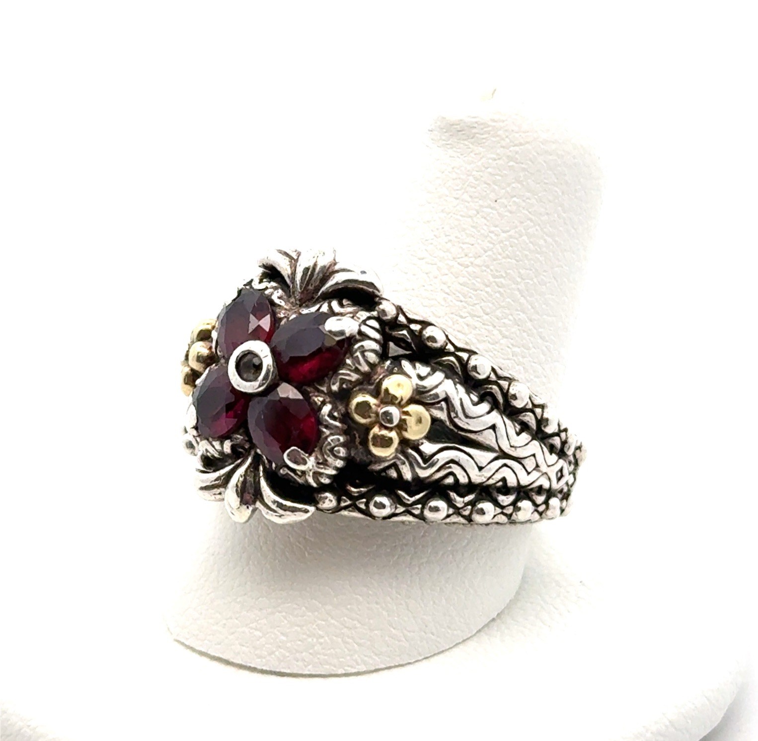 Barbara Bixby Sz. 8.5 Sterling Silver Rhodolite Garnet & 18k Gold Ring, 14.6g