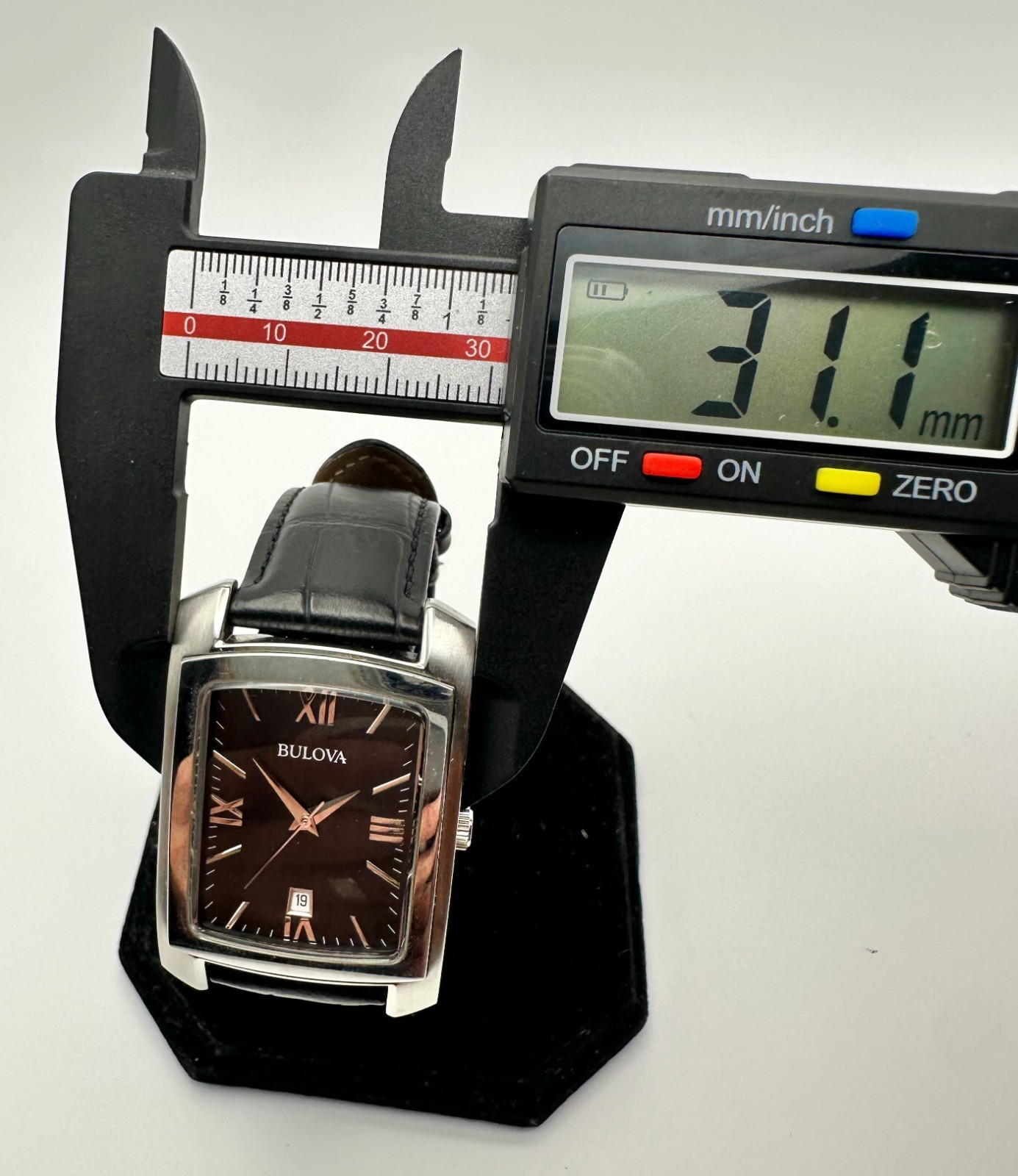 BULOVA Quartz Tank, 31mm Silver-Tone/Black Leather Band, Ref. 96B269; Fast Ship!