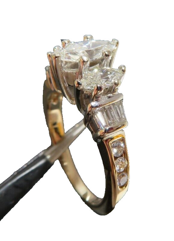 14K 2TONE MARQUISE DIAMOND ENGAGEMENT RING 1.00 tcw SZ 4.5 4.39 grams (G132902)