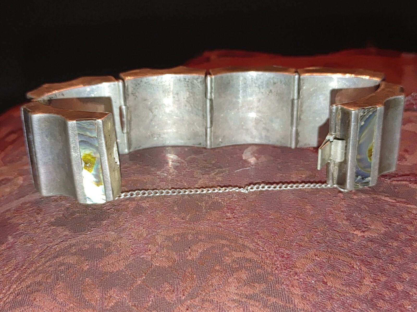 Antonio Reina AAR Mexico Taxco Sterling Silver Abalone Modernist Bangle Bracelet