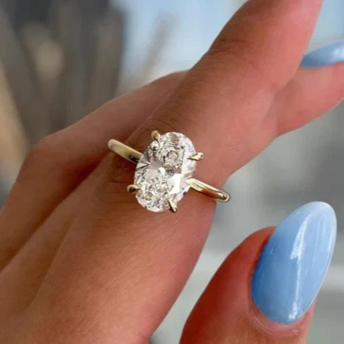 Halo Diamond Ring Oval Cut IGI Certified Lab Grown 14k Yellow Gold 3.2 Ct VVS EF