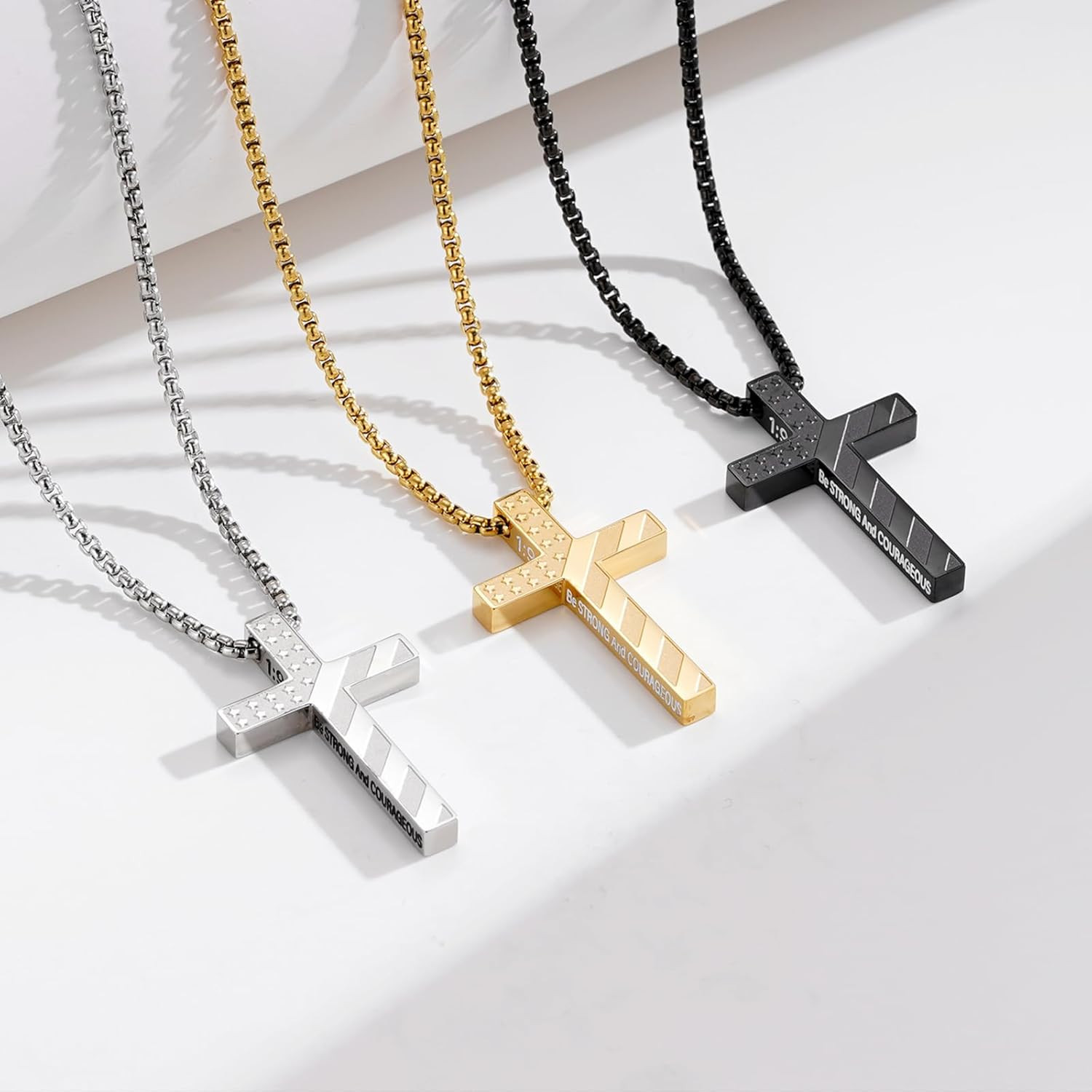 Cross Necklace for Men Boys, 316L Stainless Steel Chain Pendant Bible Verse Reli