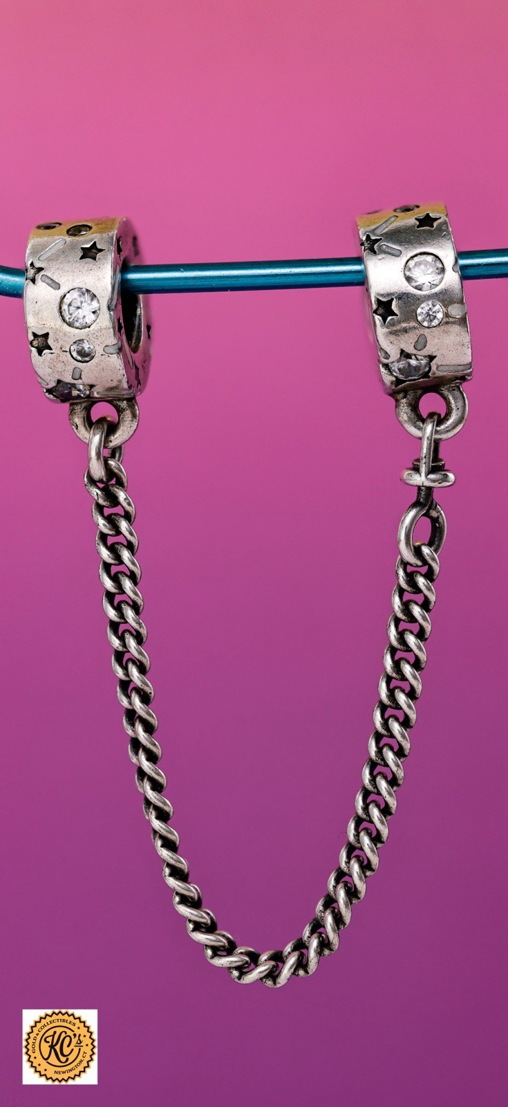 Pandora Sterling Silver Safety Chain Charm Stars and Galaxy