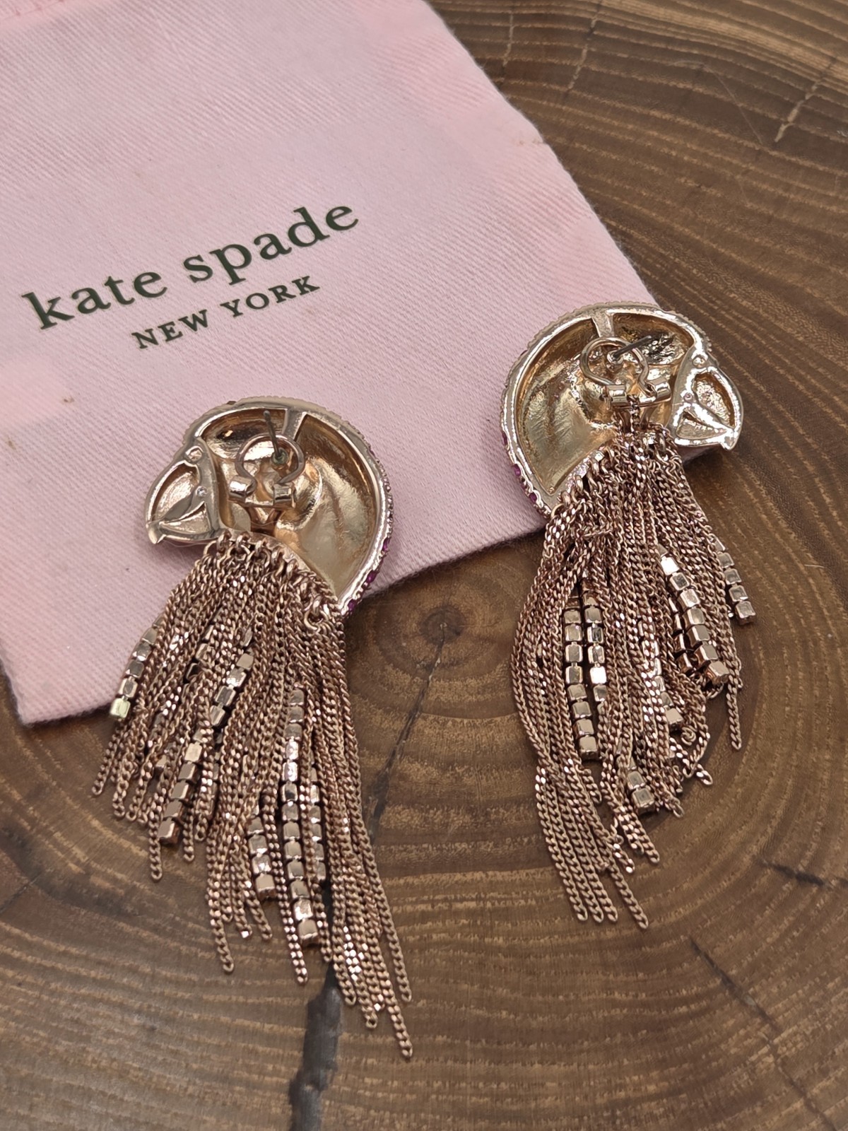 Kate Spade Pink Parrot Fringe Tassel Earrings Tropical Paradise