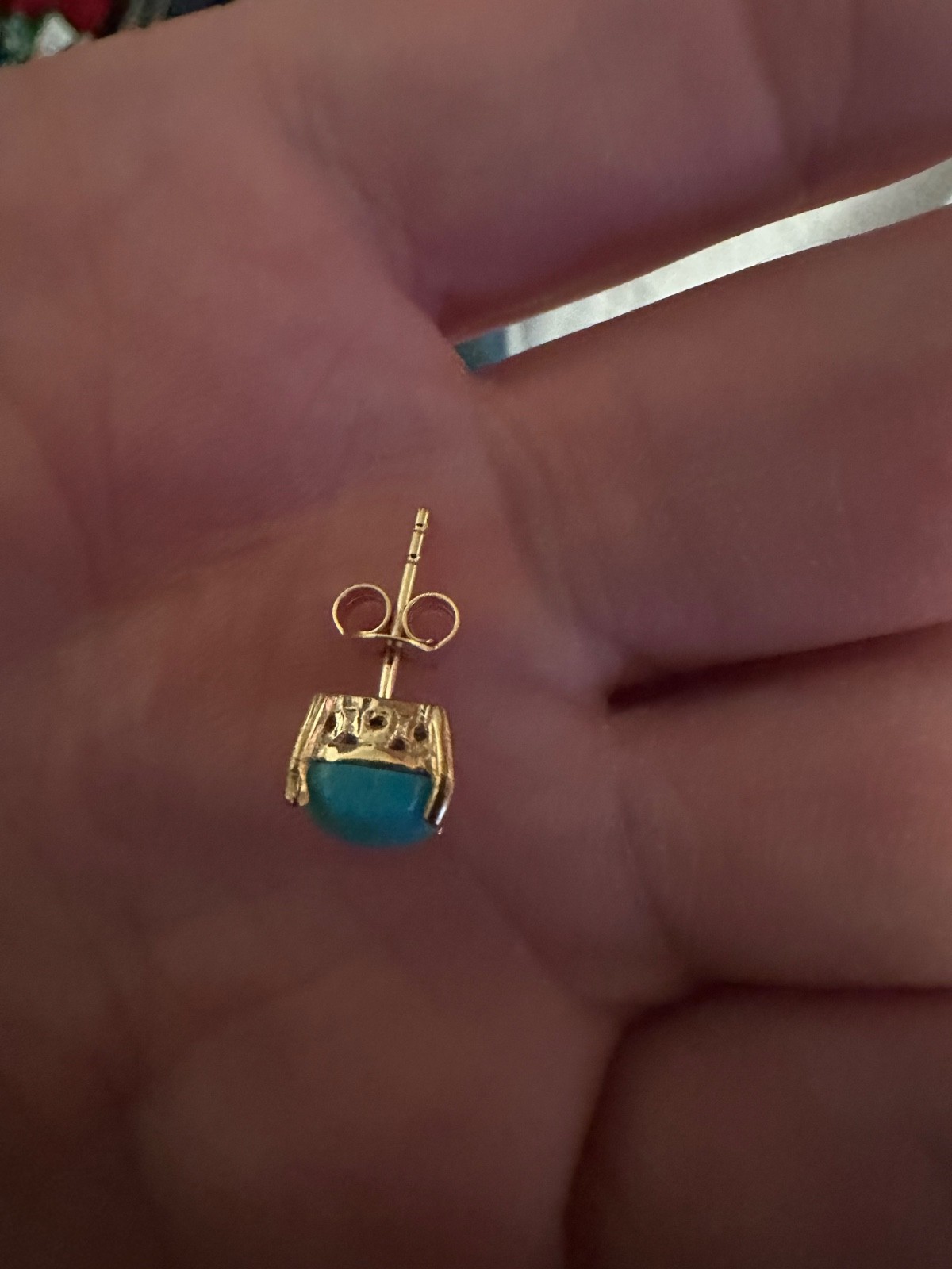 Shivam 14K Gold/Sterling Silver Blue Genuine Arizona Turquoise Stud Earrings~New