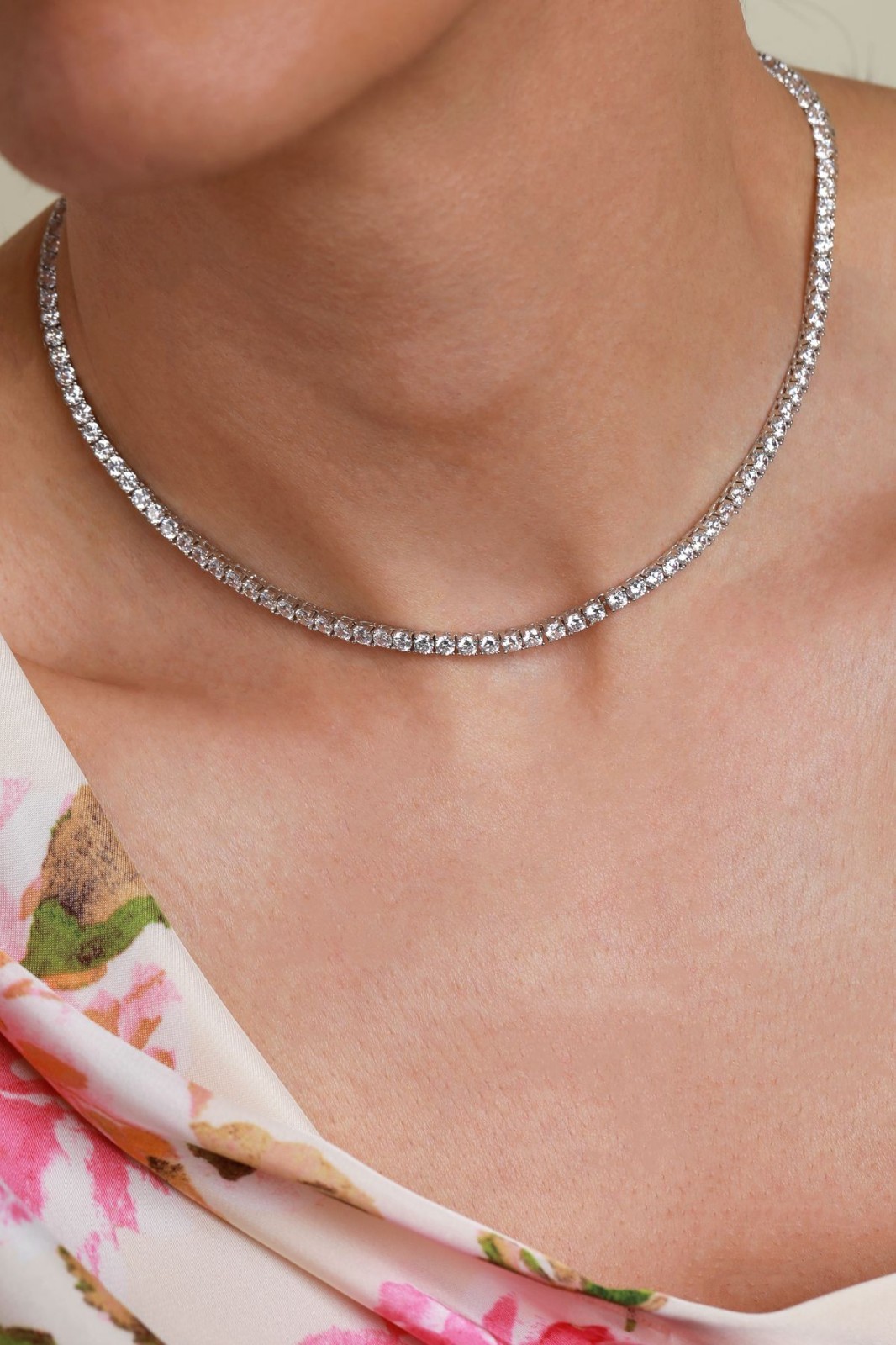 10Ct Lab Grown 4MM Diamond Tennis Necklace. 18k White Gold Plated 18″inches