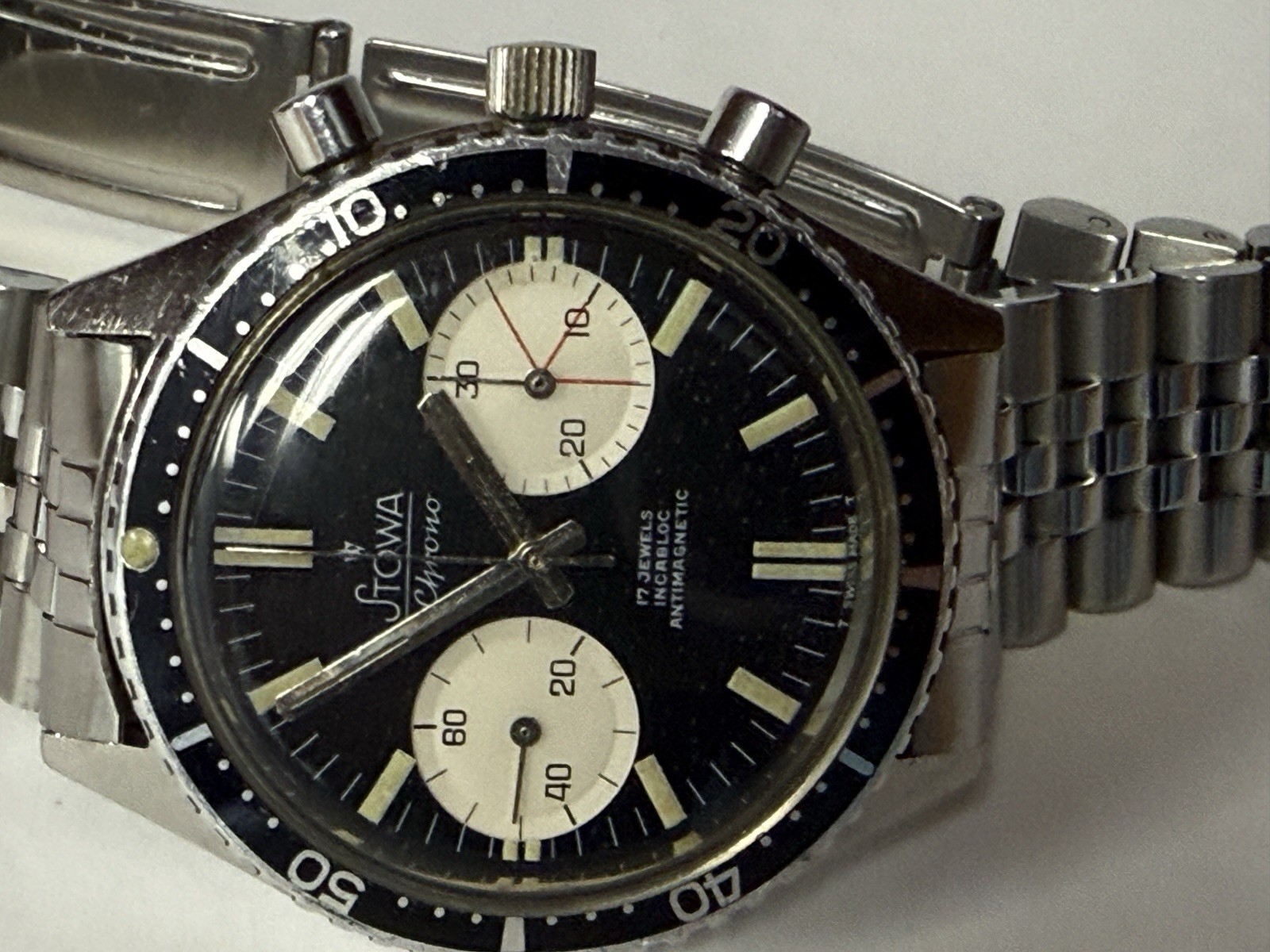 Vintage1968 Stowa Big Eye Chronograph Panda Valjoux 7733 Movement