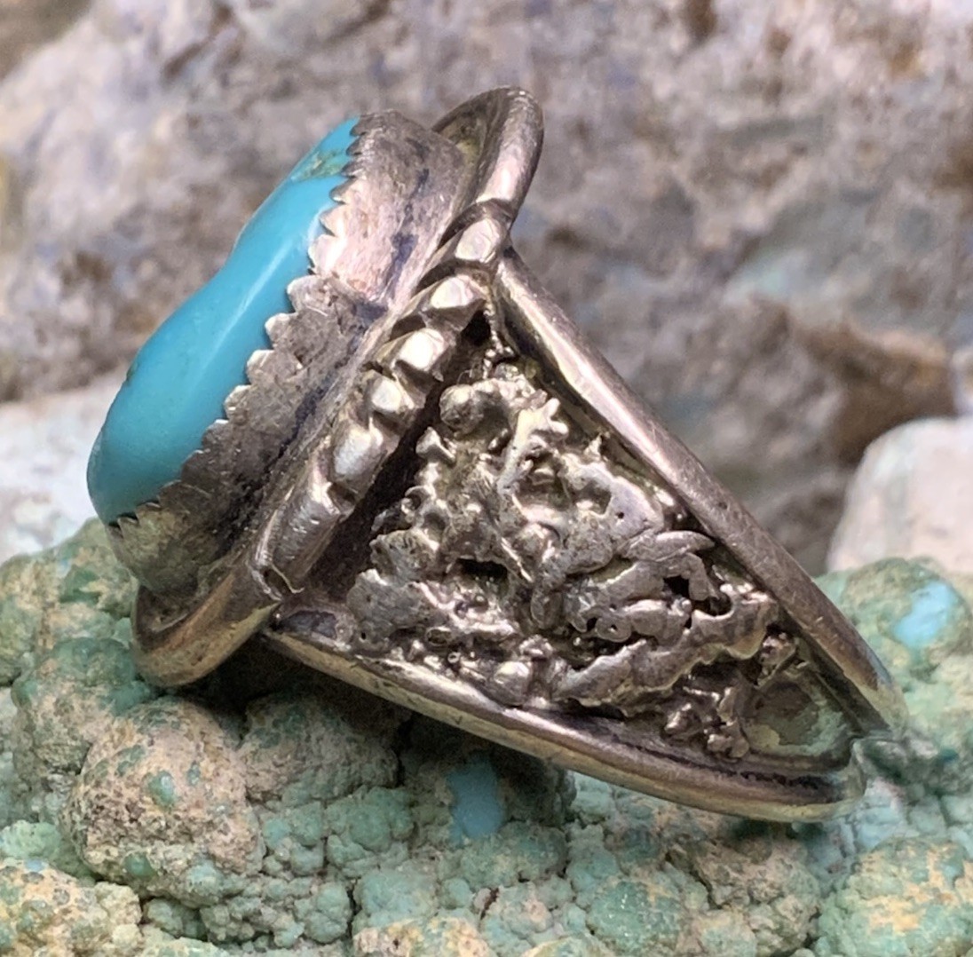 Native American Navajo “Will Denetdale” Sterling Silver & Turquoise Ring, 10.7g
