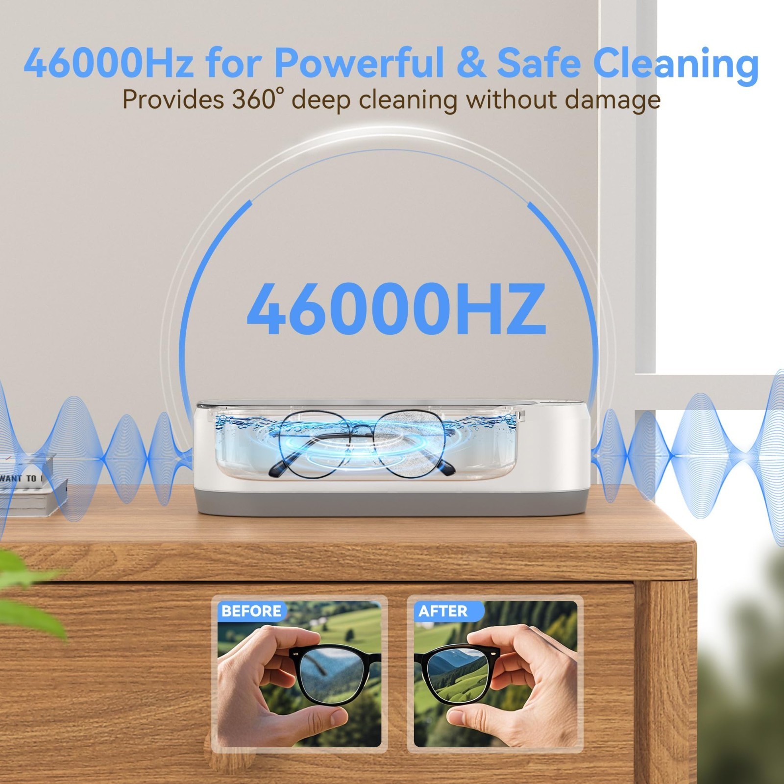 Professional Ultrasonic Jewelry Cleaner 12oz 46KHz, Sonic Cleaner for Rings, Gla