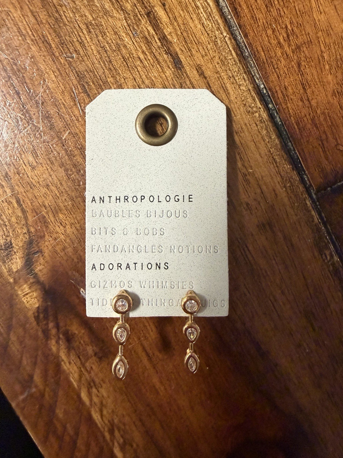 Anthropologie 14K Gold Plated Clear Crystal Teardrop Dangle Stud Earrings