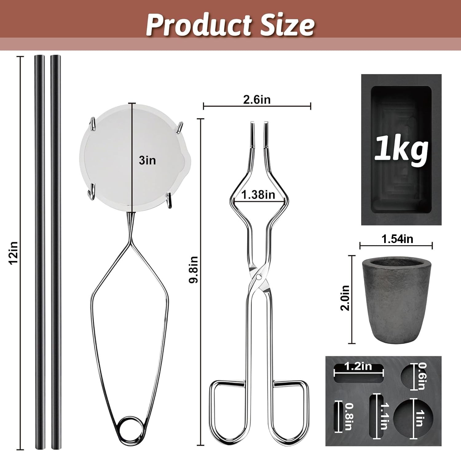 Nelyrho 8-in-1 Metal Casting Kit – Graphite Crucible, Graphite Ingot Molds, 2 St