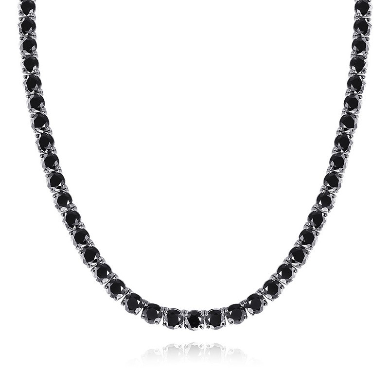 5mm D VVS1 Black Moissanite Tennis Chain Necklace Hip Hop 18K White Gold Plated