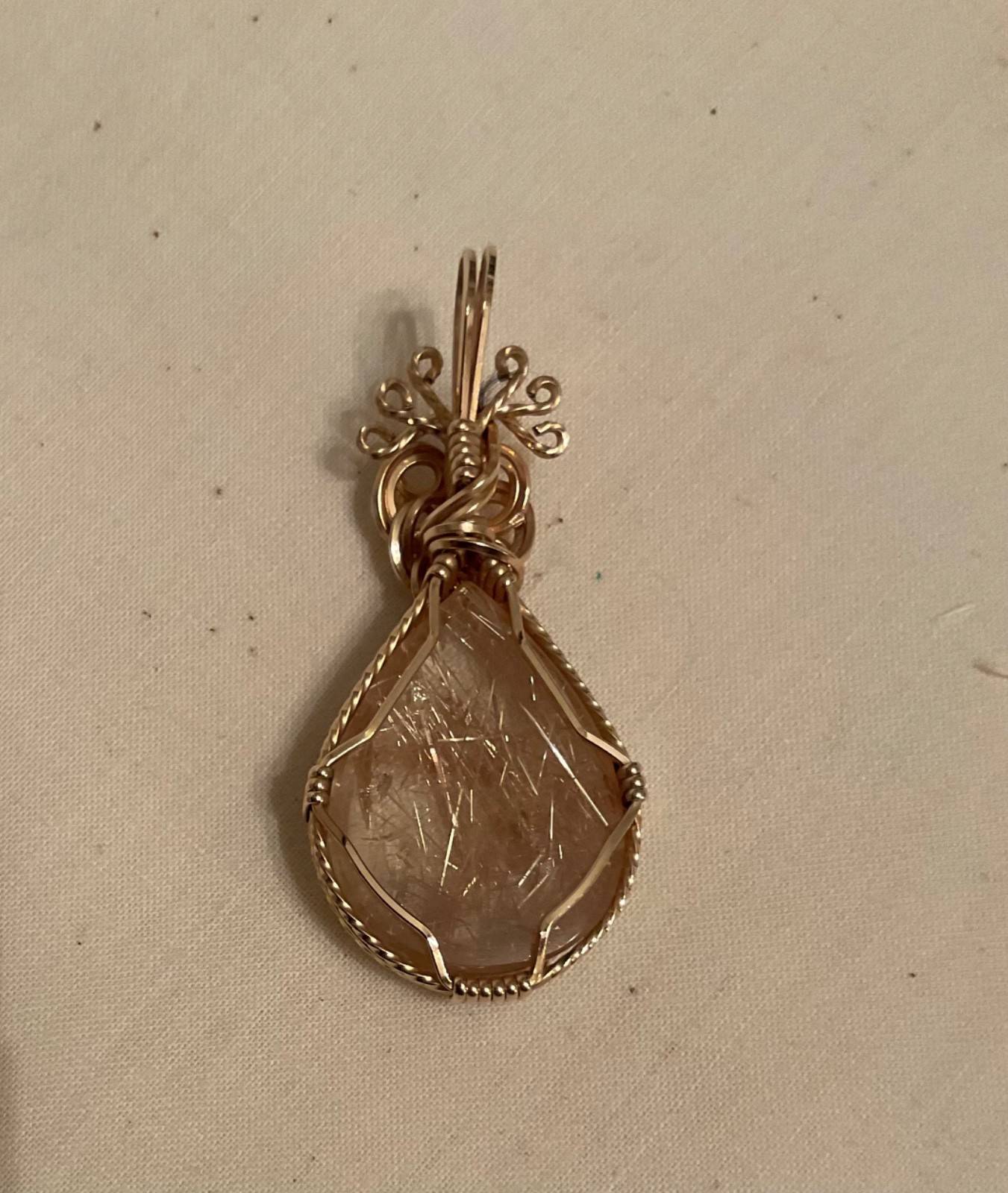 Polished Clear Brown & Tan Stone Wire Wrapped Pendant (NO CHAIN)