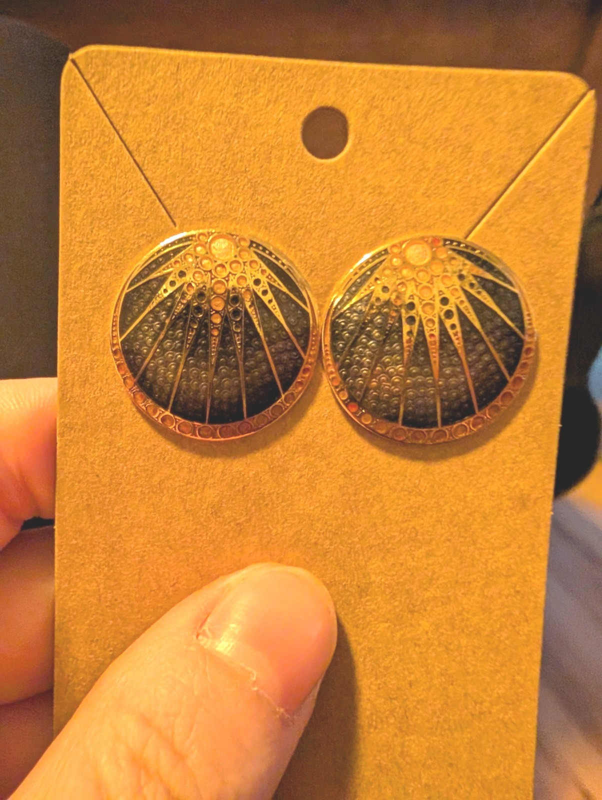 Gold Tone Black Round Sunburst Stud Earrings Metal Butterfly Closure