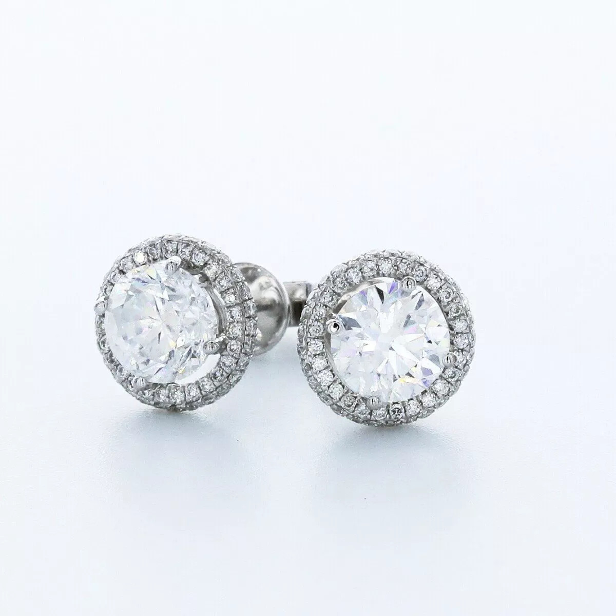 Stud Earrings Halo Solid 14K White Gold 2.60 Carat Round Natural Diamond H SI1