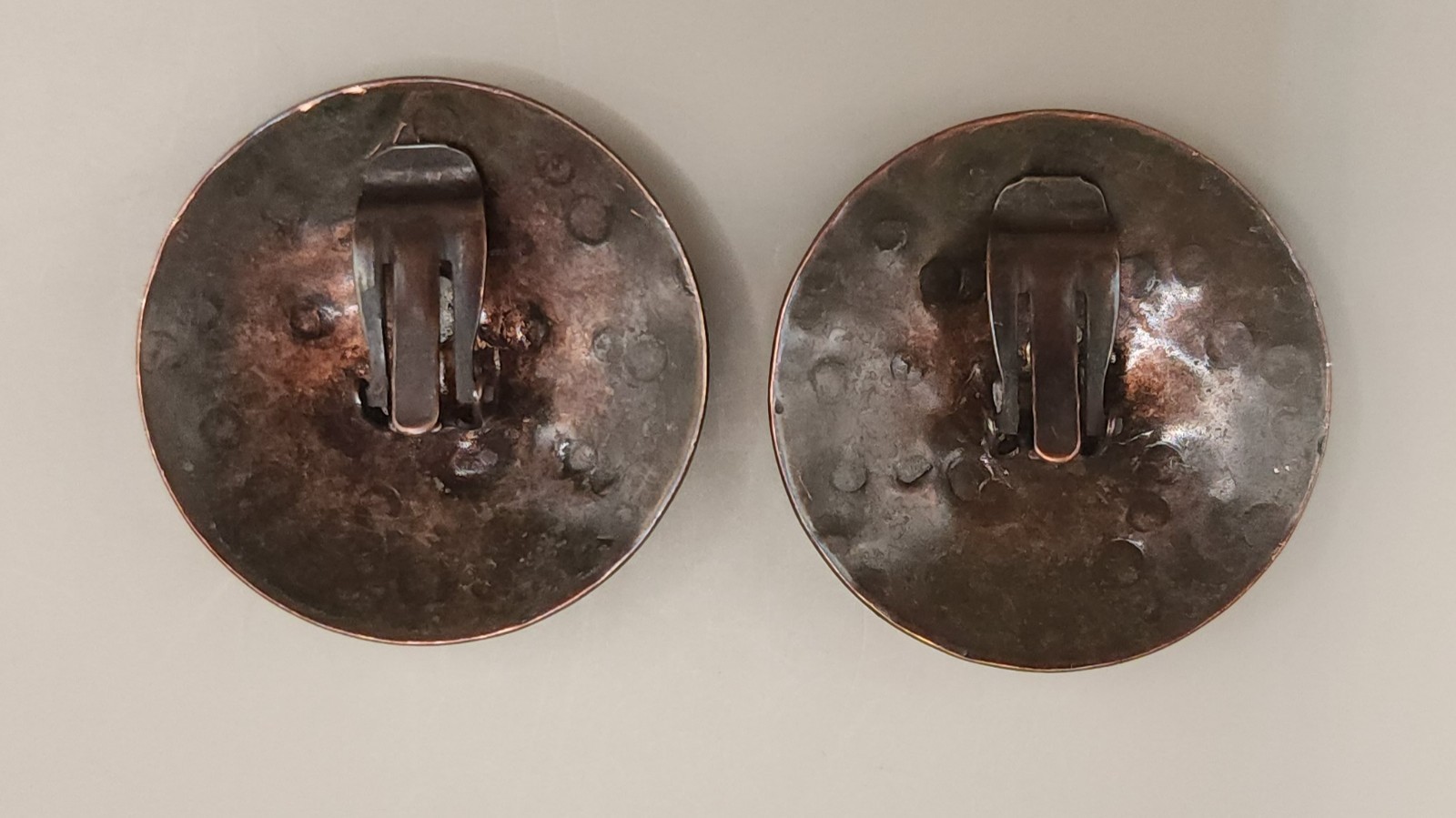 Vintage MCM Copper Brass Clip On Earrings Large Abstract Modernist Statement 50s