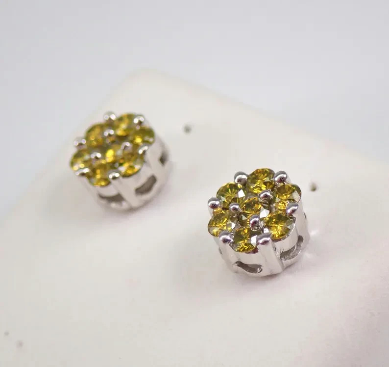 1.60Ct Round Cut Lab-Created Citrine Women’s Stud Earrings 14K White Gold Plated