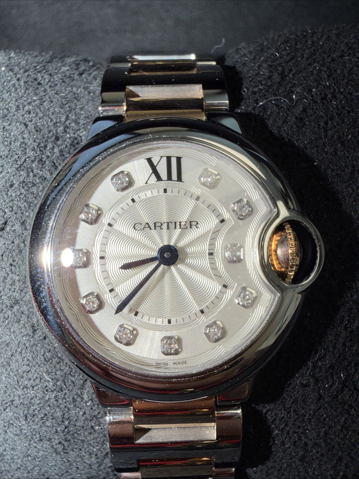 Cartier Ballon Bleu Steel And Rose Gold 28mm Silver Diamond Dial WE902030