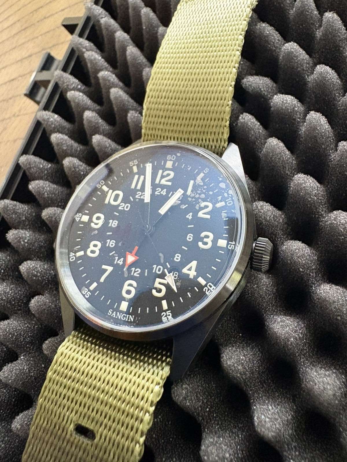 Sangin Instruments Overlord Field Watch Black Dial Brushed DLC