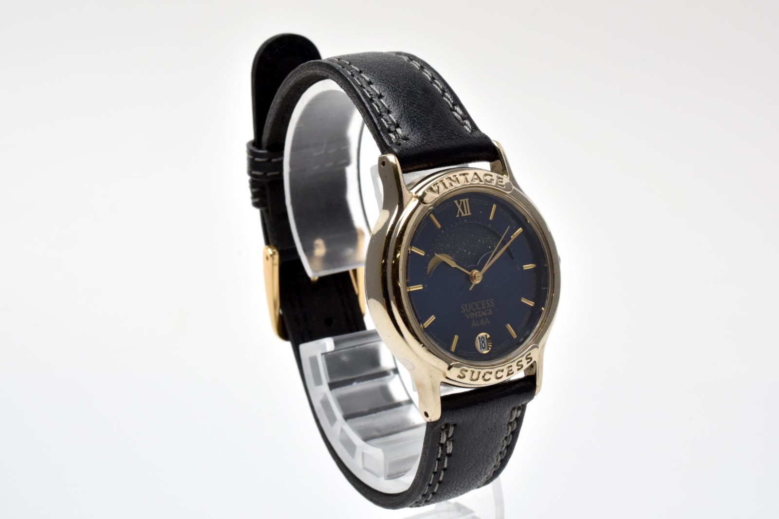 [NEAR MINT] Seiko Alba V338-6B60 Blue Moon Phase Date 30mm Qz Men’s Watch Japan
