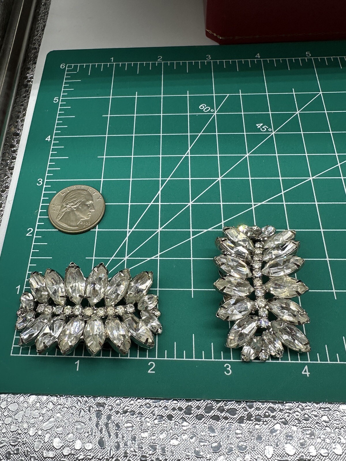 Stunning Vintage Shoe Clips Clear Colorless Marquise Rhinestone Silver-tone