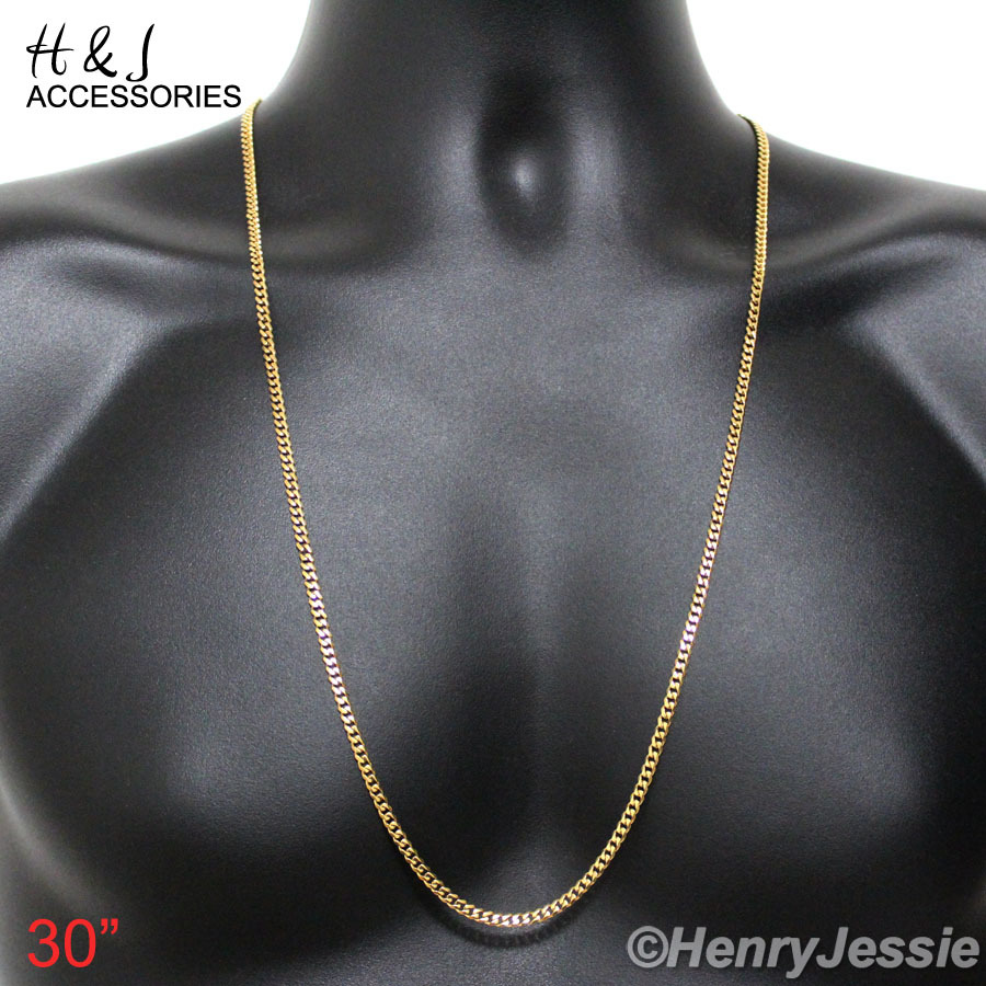 18-36″Stainless Steel 3mm Gold Plated Curb Chain Blue Rhinstone Pendant*AGP98