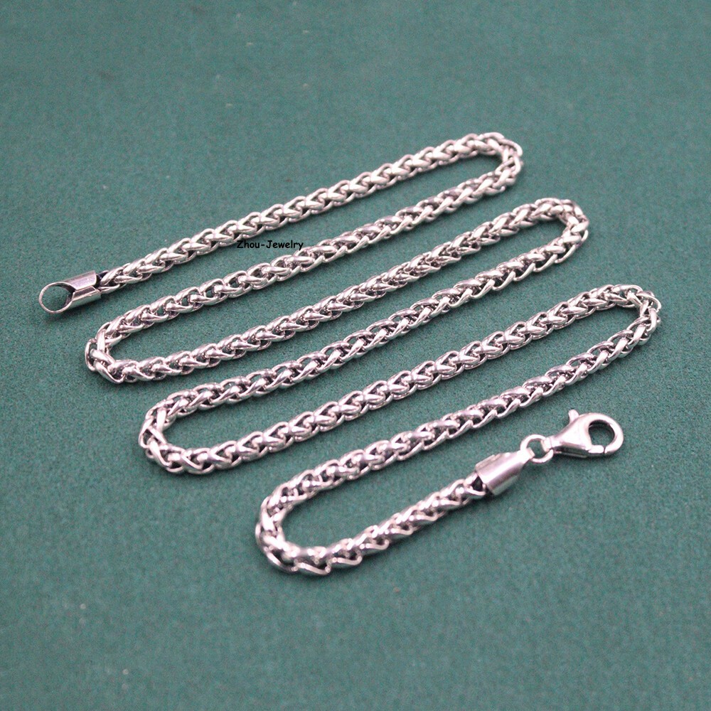 Pure S925 Sterling Silver Chain 4mm Wheat Link Necklace 26-27g 21.6inch L