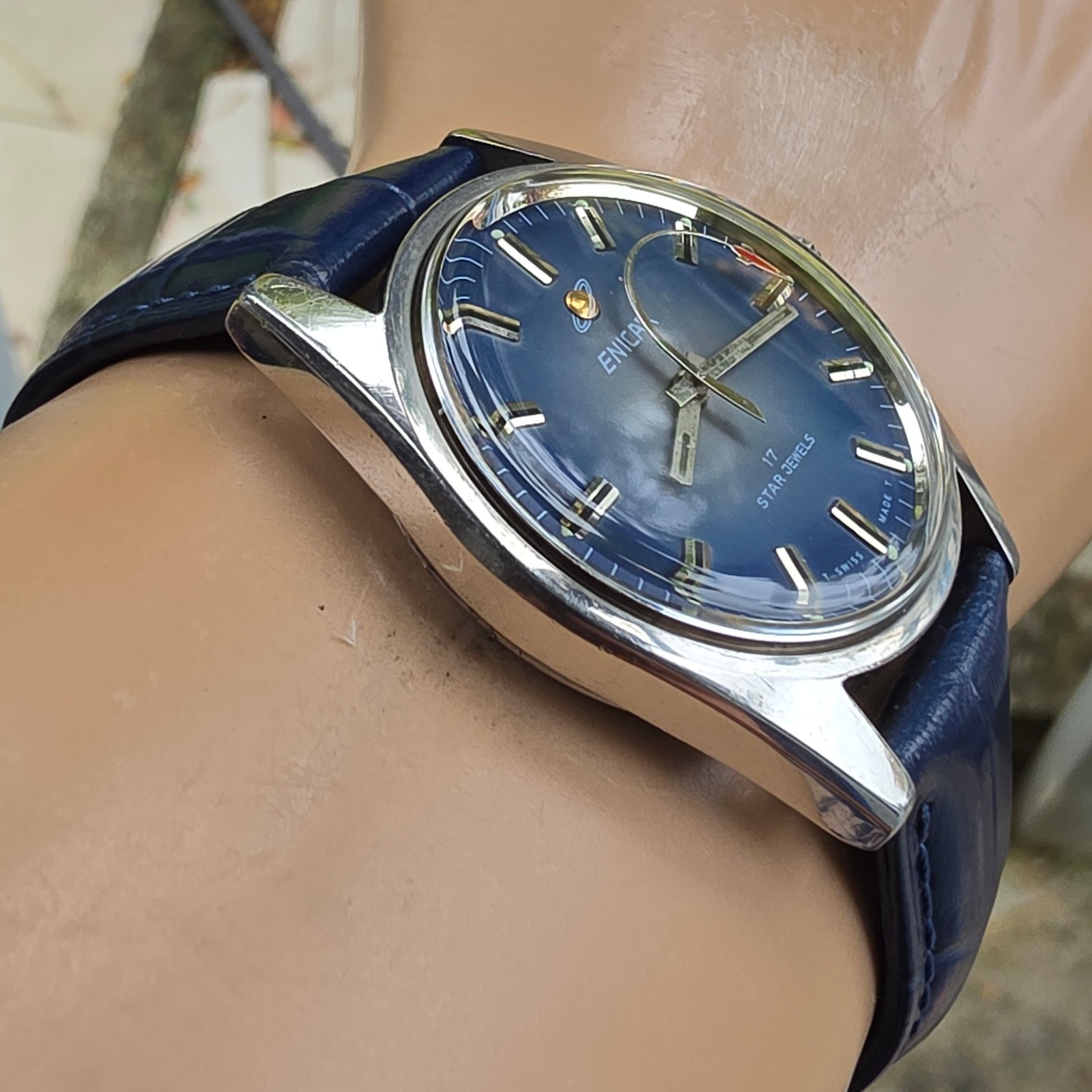 Vintage ENICAR men’s manual wind watch Rocket second hand swiss 1970s