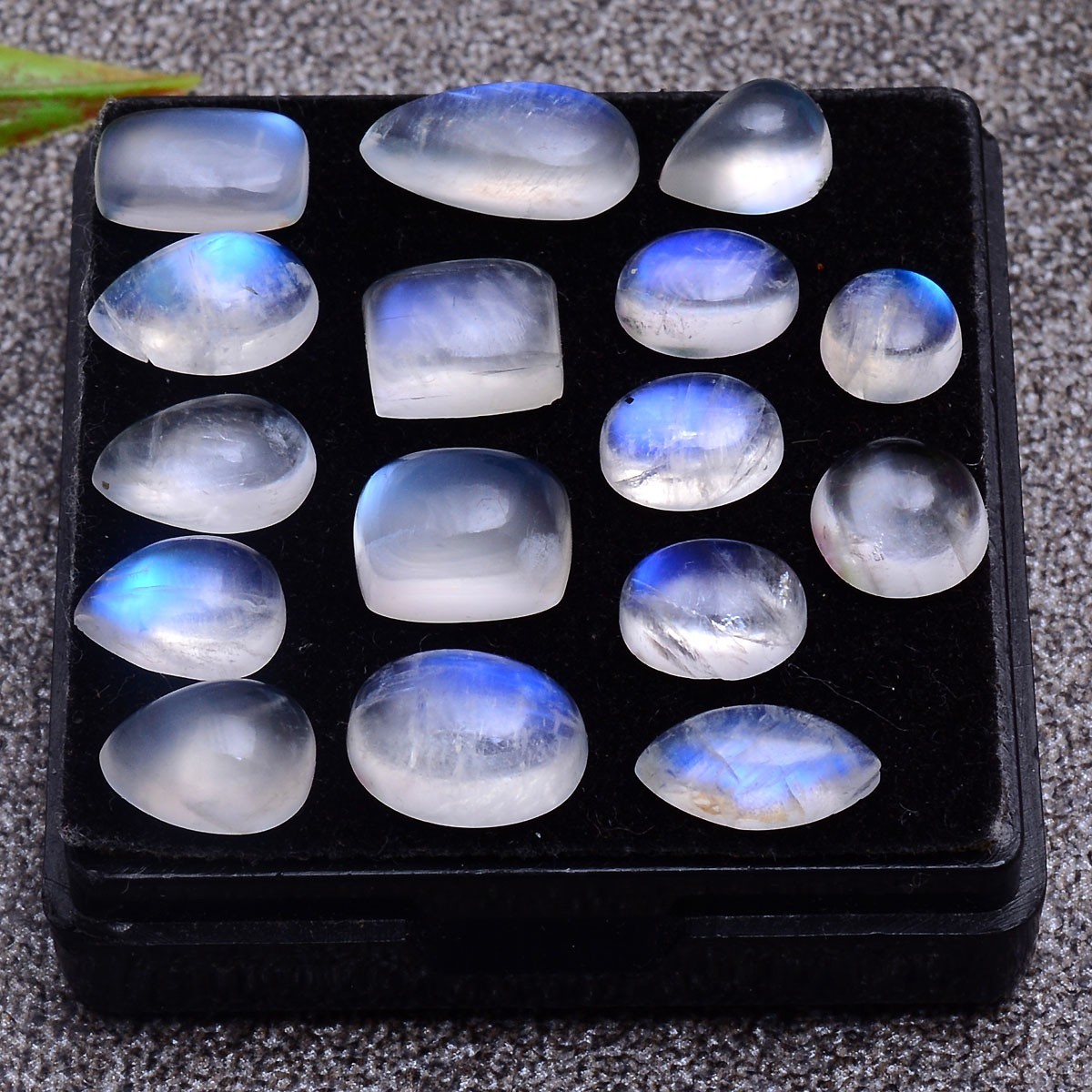 16 Pcs Natural Moonstone Blue Shine 6mm-12mm Smooth Mix Cabochon Loose Gemstones