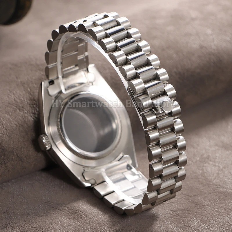 Solid Stainless Steel Strap Bracelet 20MM Curved End President Silver Watch Band