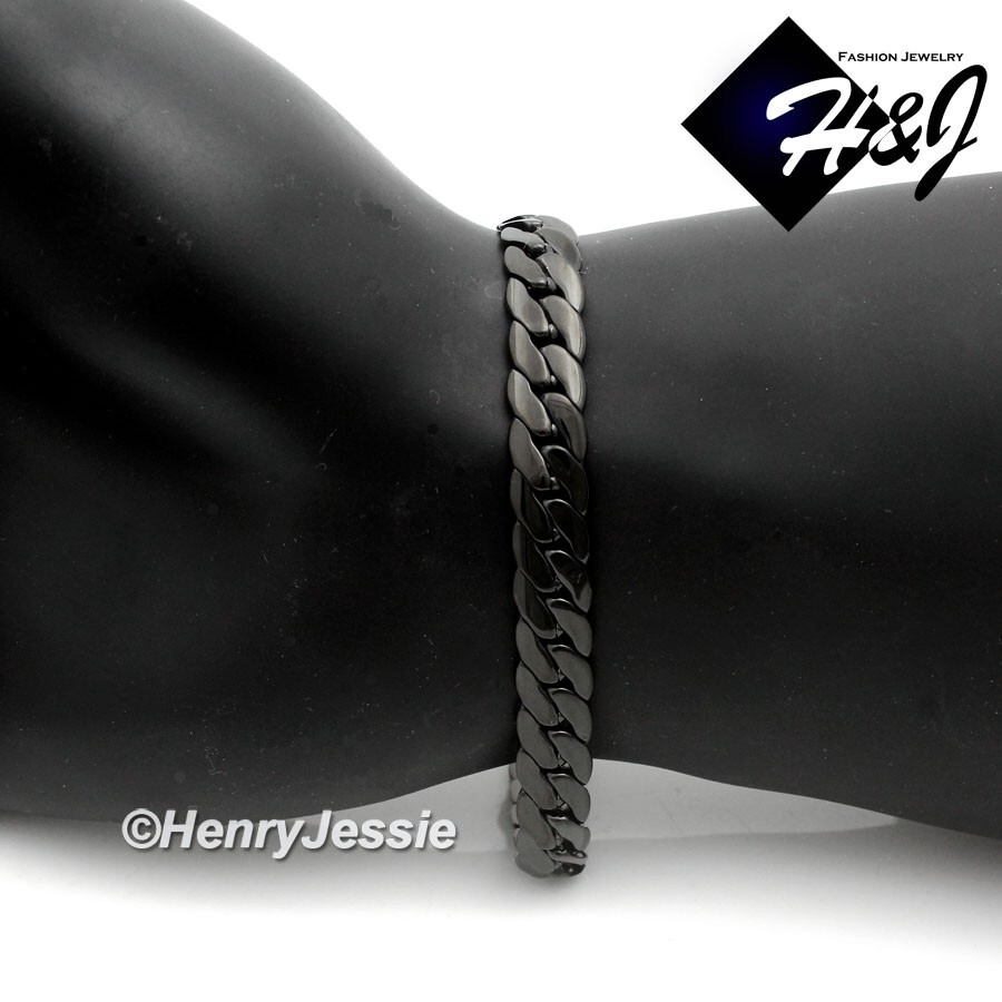 8.5″MEN Stainless Steel 8mm Black Plated Miami Cuban Curb Chain Bracelet*B155