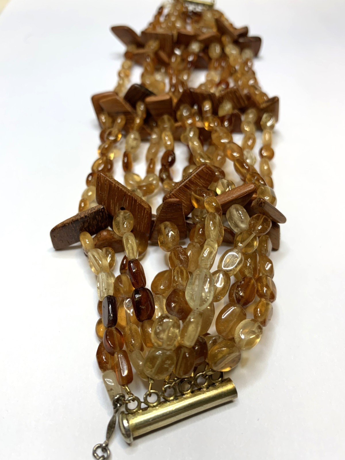 Hessonite Garnet and Wood Project O Bracelet from Oprah 8”