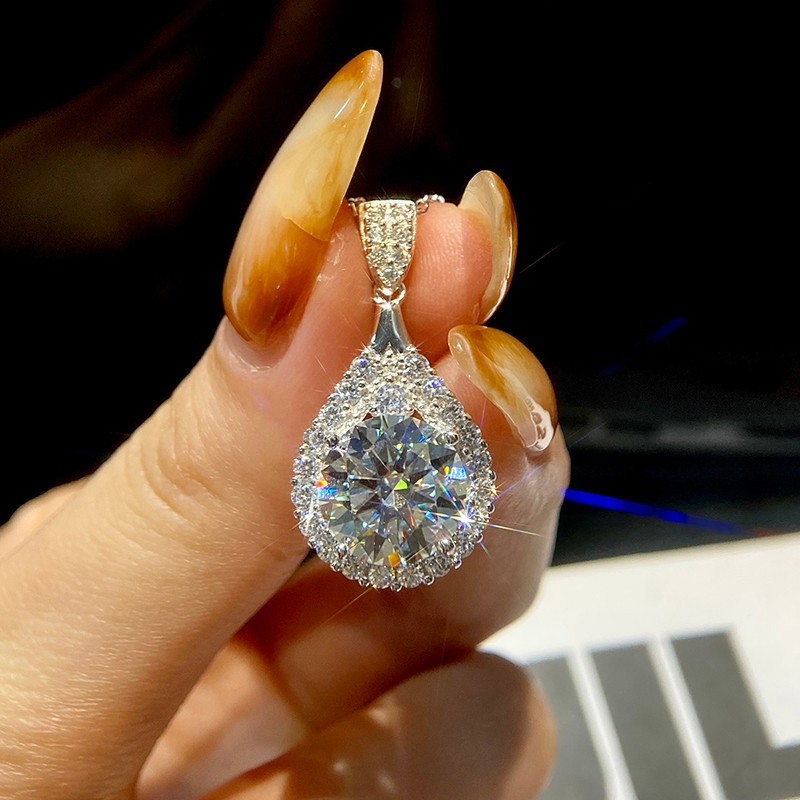 Luxury 5CT D Color Moissanite Diamond Water Drop Necklace for Woman 925 Silver