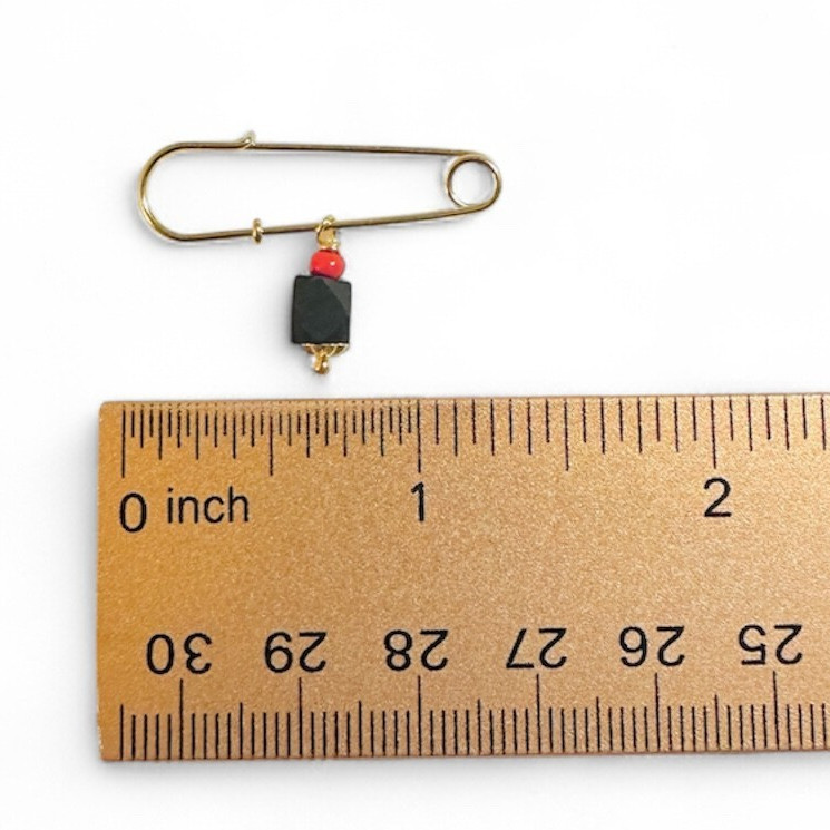 14 Karat Yellow Gold Filled and Genuine 5mm Azabache Jet Safety Pin (1.25″)