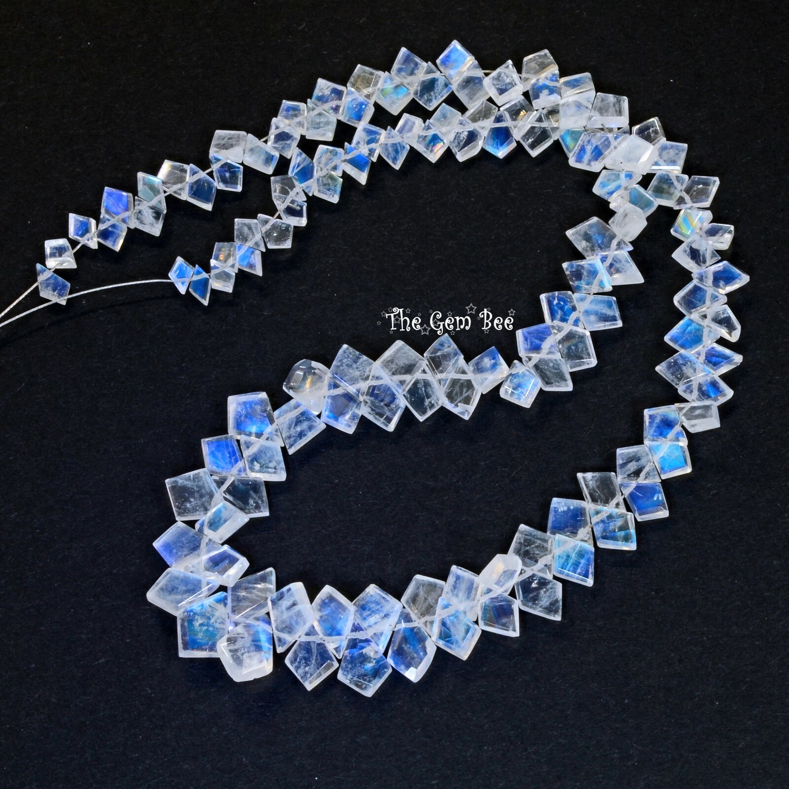 101.5CT Rainbow Moonstone Fancy Faceted Slice Kite Briolette Bead 14 inch Strand