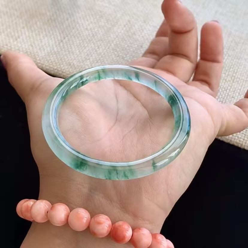 8MM Beautiful Natural Round Green Jade Jadeite Gemstone Bangle Bracelet 52-64mm