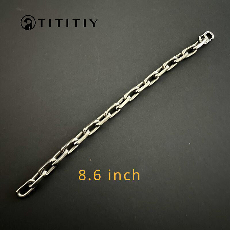 8mm Pure Titanium Chain Bracelet for Men’s Flat O-Chain Anti Allergy 8.6 inches