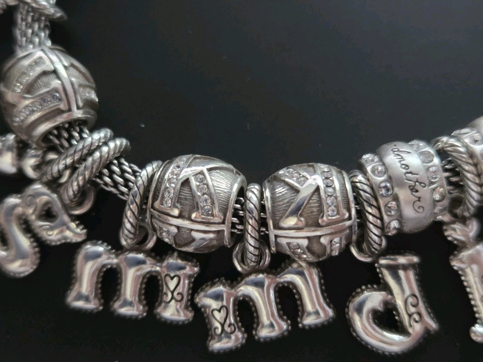 Brighton Slide Charm Bracelet Mesh Chain Initials Mom Grandmother Silver Tone