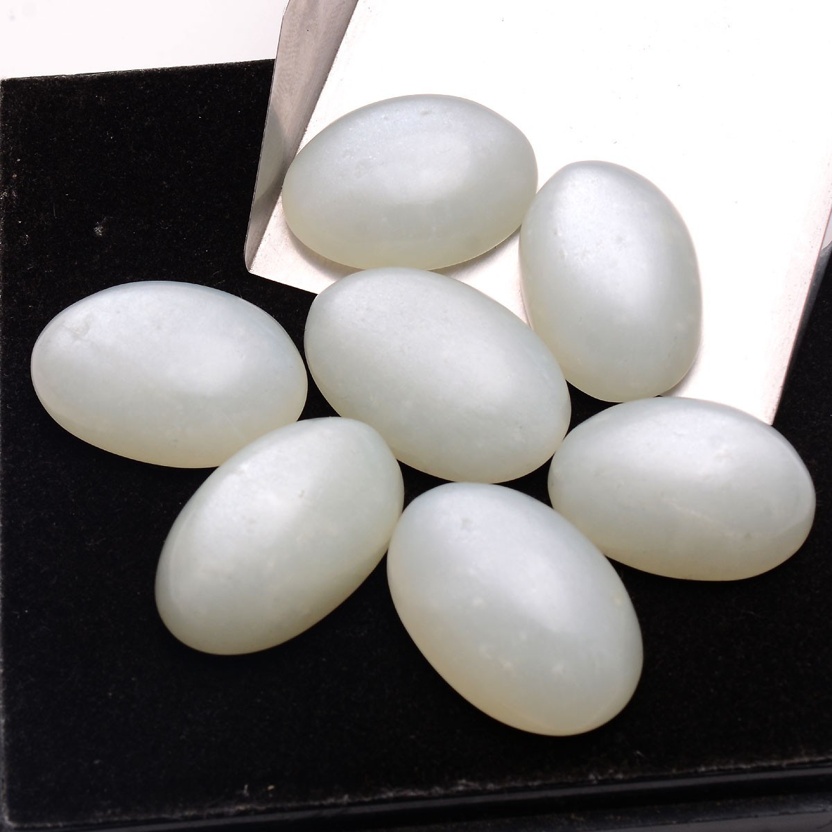 7 Pcs Natural White Moonstone 25mm-29mm Oval Cabochon Untreated Gemstones Lot