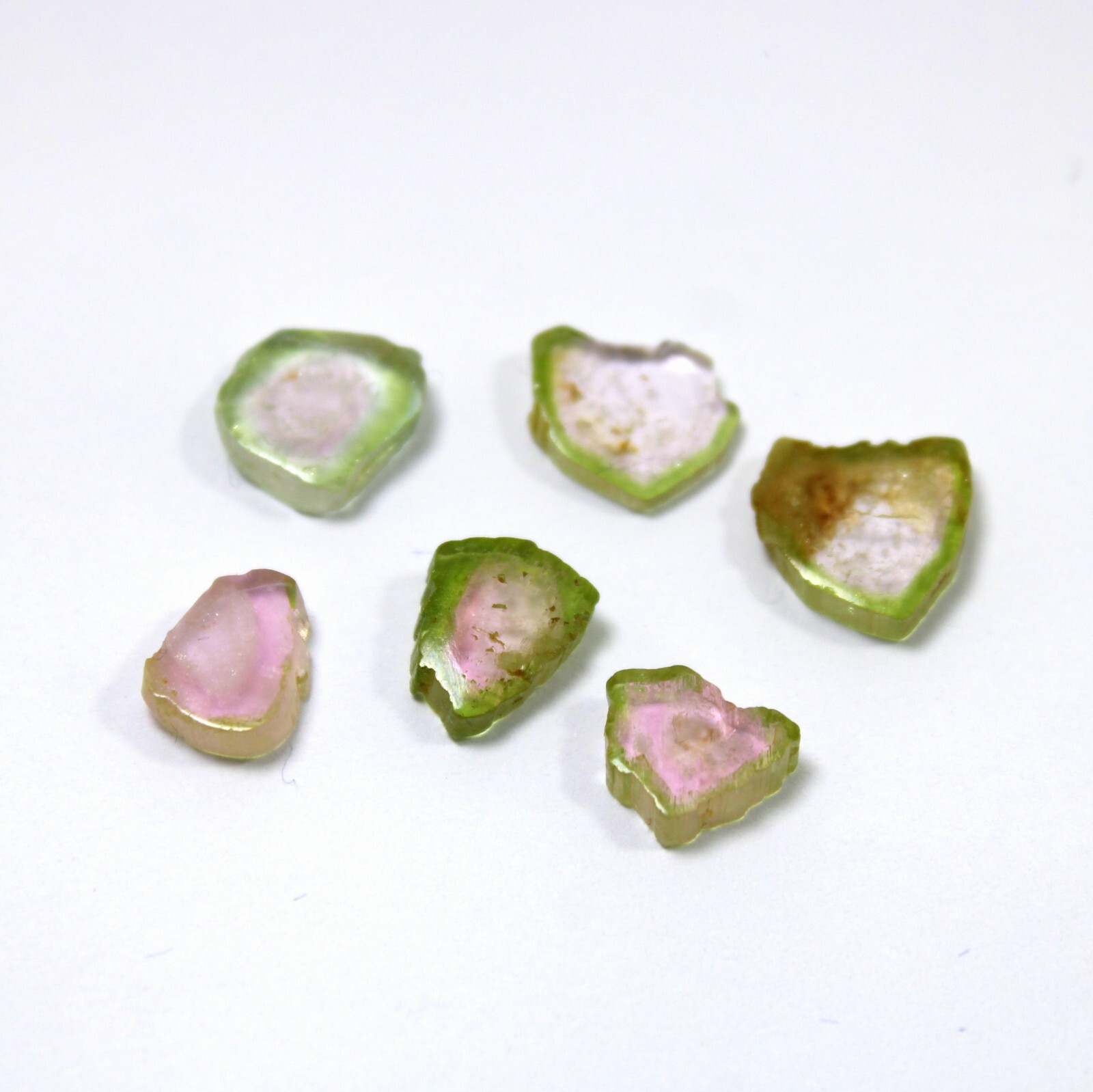 12.5 Carat Natural Smooth Watermelon Bi-Color Tourmaline Slice Shape 6 Piece Lot